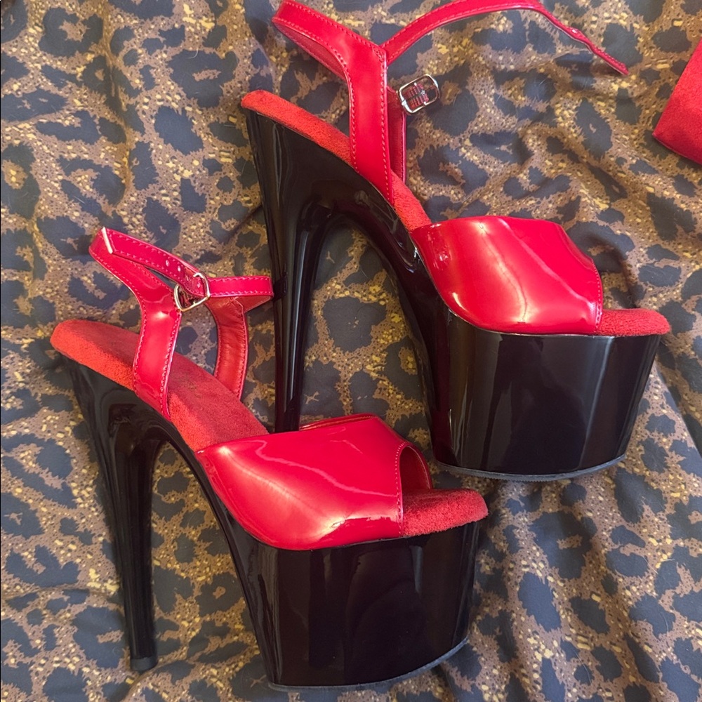 Red and Black Pleaser Platform Adore-709 Heels